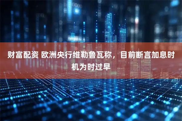 财富配资 欧洲央行维勒鲁瓦称，目前断言加息时机为时过早