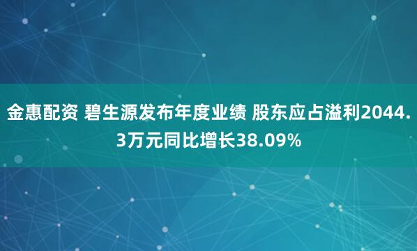 金惠配资 碧生源发布年度业绩 股东应占溢利2044.3万元同比增长38.09%