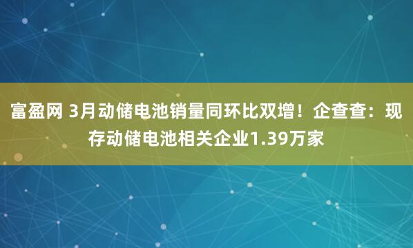 富盈网 3月动储电池销量同环比双增！企查查：现存动储电池相关企业1.39万家